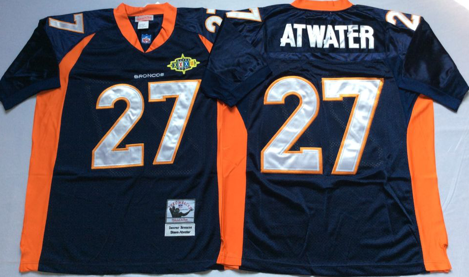 Men NFL Denver Broncos #27 Atwater blue Mitchell Ness jerseys->denver broncos->NFL Jersey